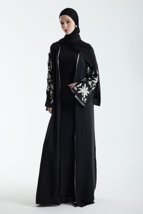 Black & Silver Embroidered Abaya