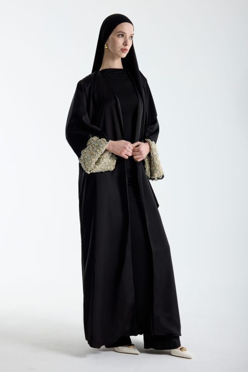 Black Embellished Gold Sleeve Abaya