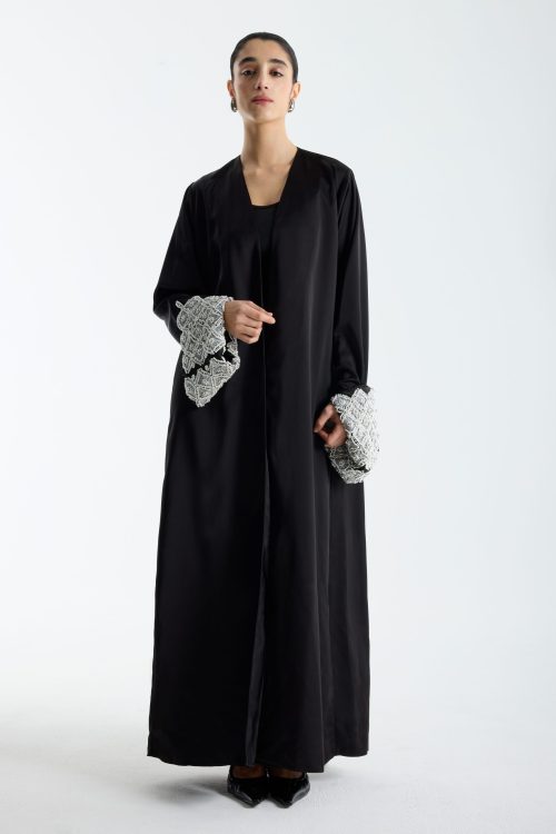Black Embellished Silver Sleeve Abaya
