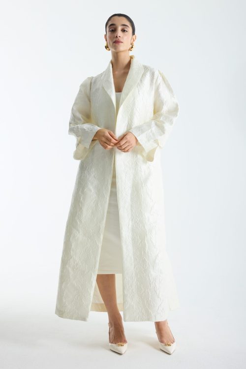 Ivory jacquard abaya