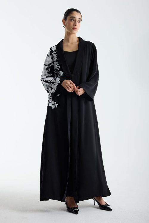 Black & White Embroidered Abaya